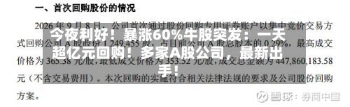 今夜利好！暴涨60%牛股突发：一天超亿元回购！多家A股公司，最新出手！-第2张图片
