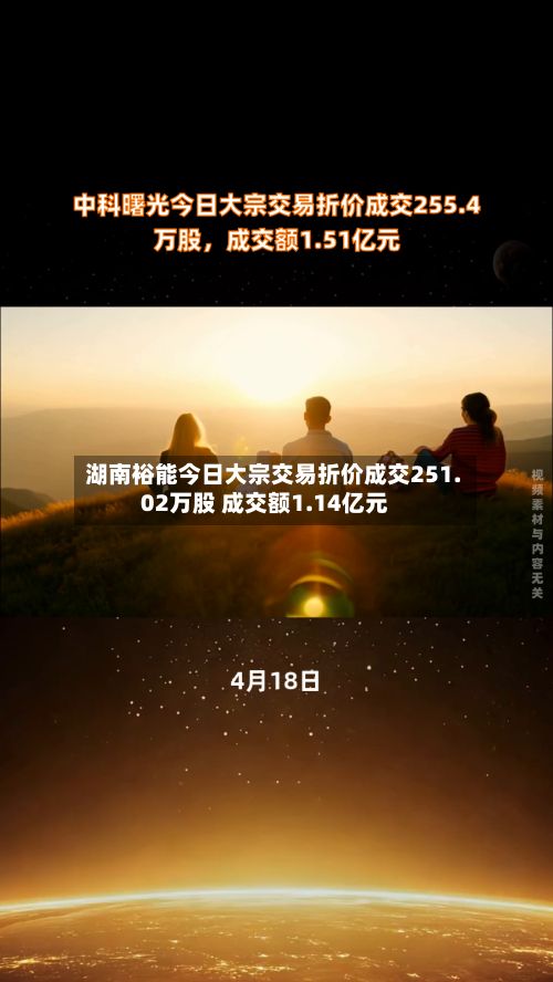 湖南裕能今日大宗交易折价成交251.02万股 成交额1.14亿元