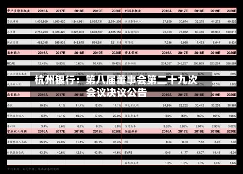 杭州银行：第八届董事会第二十九次会议决议公告