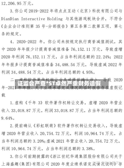 证监会严查*ST卓然严重财务造假
