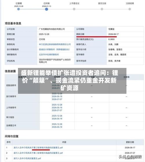 盛新锂能举债扩张遭投资者追问:锂价“颠簸”、现金流紧仍重金开发新矿资源