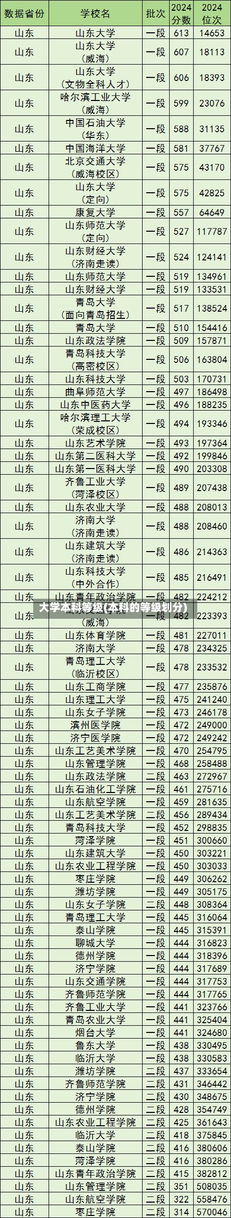 大学本科等级(本科的等级划分)-第3张图片