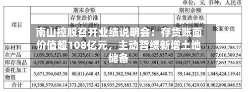 南山控股召开业绩说明会：存货账面价值超108亿元	，主动暂缓新增土地储备-第1张图片