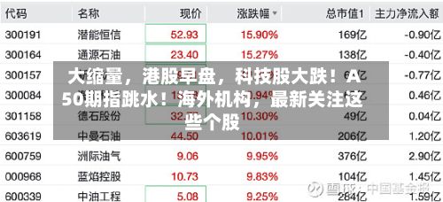 大缩量，港股早盘，科技股大跌！A50期指跳水！海外机构，最新关注这些个股