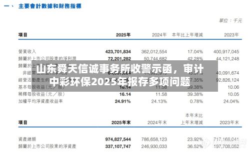 山东舜天信诚事务所收警示函	，审计中彩环保2025年报存多项问题-第1张图片