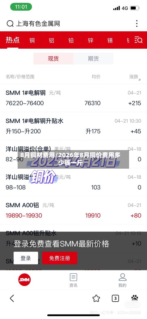 8月铜材费用/2026年8月铜价费用多少钱一斤