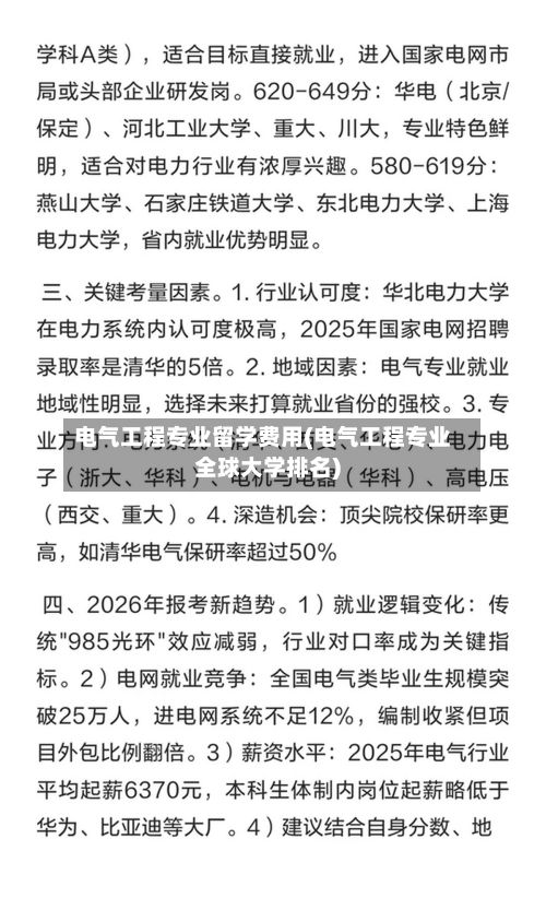 电气工程专业留学费用(电气工程专业全球大学排名)