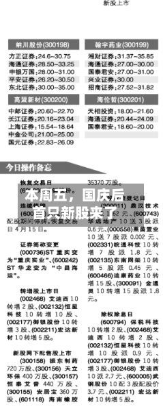 本周五，国庆后首只新股来了