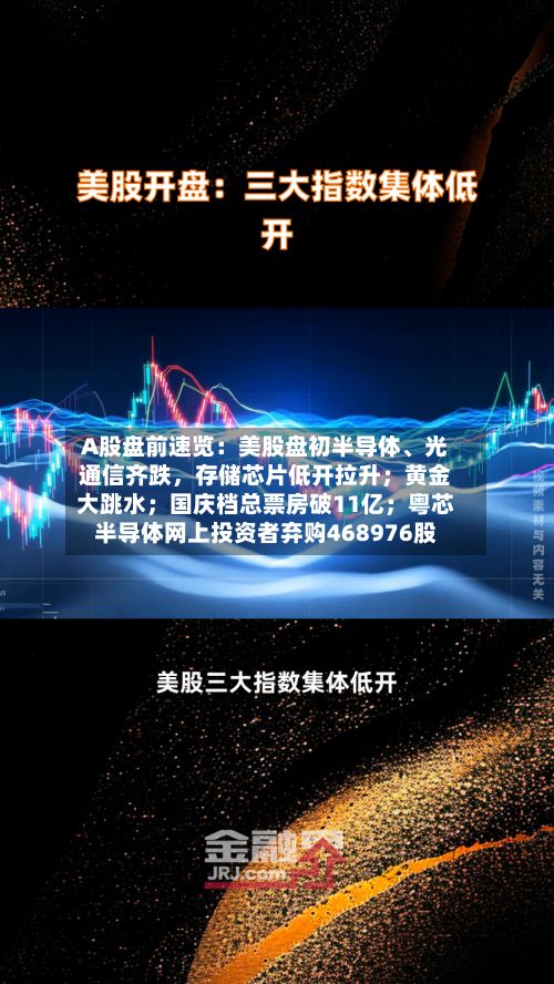 A股盘前速览：美股盘初半导体	、光通信齐跌，存储芯片低开拉升；黄金大跳水；国庆档总票房破11亿；粤芯半导体网上投资者弃购468976股-第1张图片