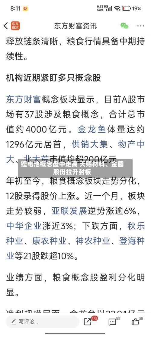 锂电池概念盘中走高 天赐材料	、金圆股份拉升封板-第2张图片