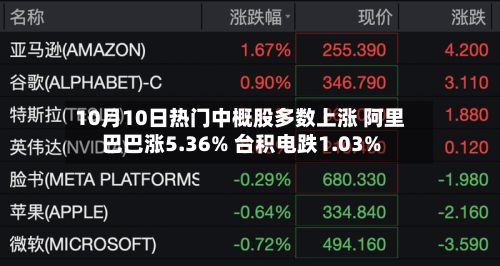 10月10日热门中概股多数上涨 阿里巴巴涨5.36% 台积电跌1.03%-第3张图片