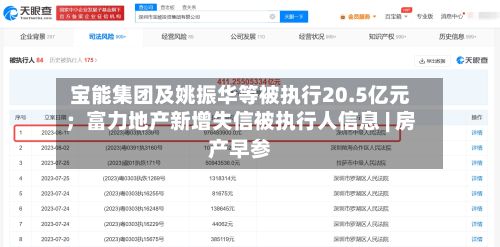 宝能集团及姚振华等被执行20.5亿元；富力地产新增失信被执行人信息 | 房产早参