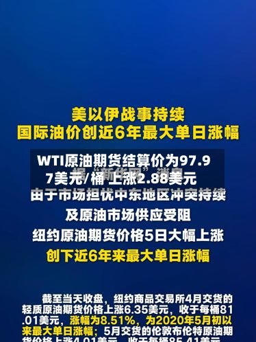 WTI原油期货结算价为97.97美元/桶 上涨2.88美元-第1张图片