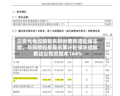 三安光电控股股东股份悉数遭轮候冻结	，与间接控股股东累计轮候冻结股数达公司总股本164%-第2张图片