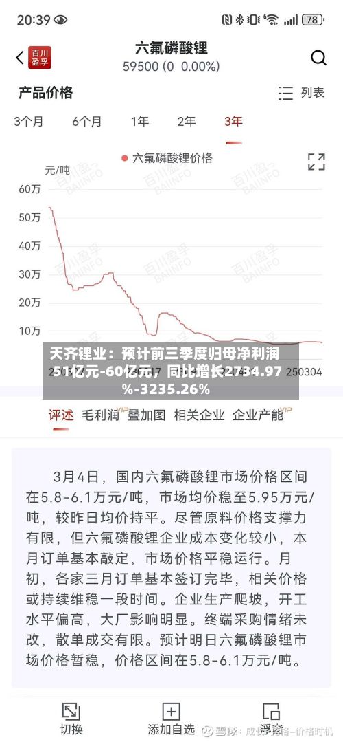 天齐锂业：预计前三季度归母净利润51亿元-60亿元	，同比增长2734.97%-3235.26%-第2张图片