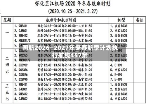 国航2026—2027年冬春航季计划执行航线457条