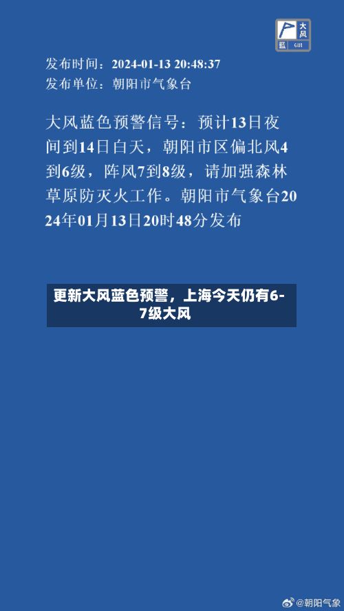 更新大风蓝色预警，上海今天仍有6-7级大风-第3张图片