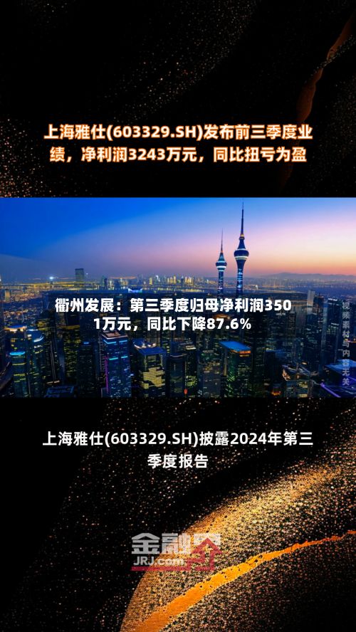 衢州发展：第三季度归母净利润3501万元	，同比下降87.6%-第1张图片