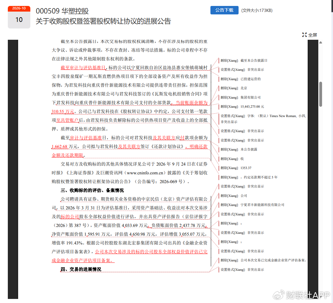 华塑控股现公告疏漏：误留修订痕迹 “隐藏信息”曝光？